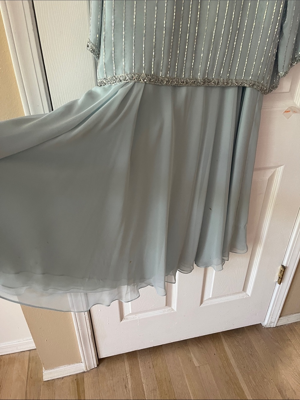 Vintage Light Blue Beaded Maxi Dress with Embellished Yoke - Picture 3 of 5